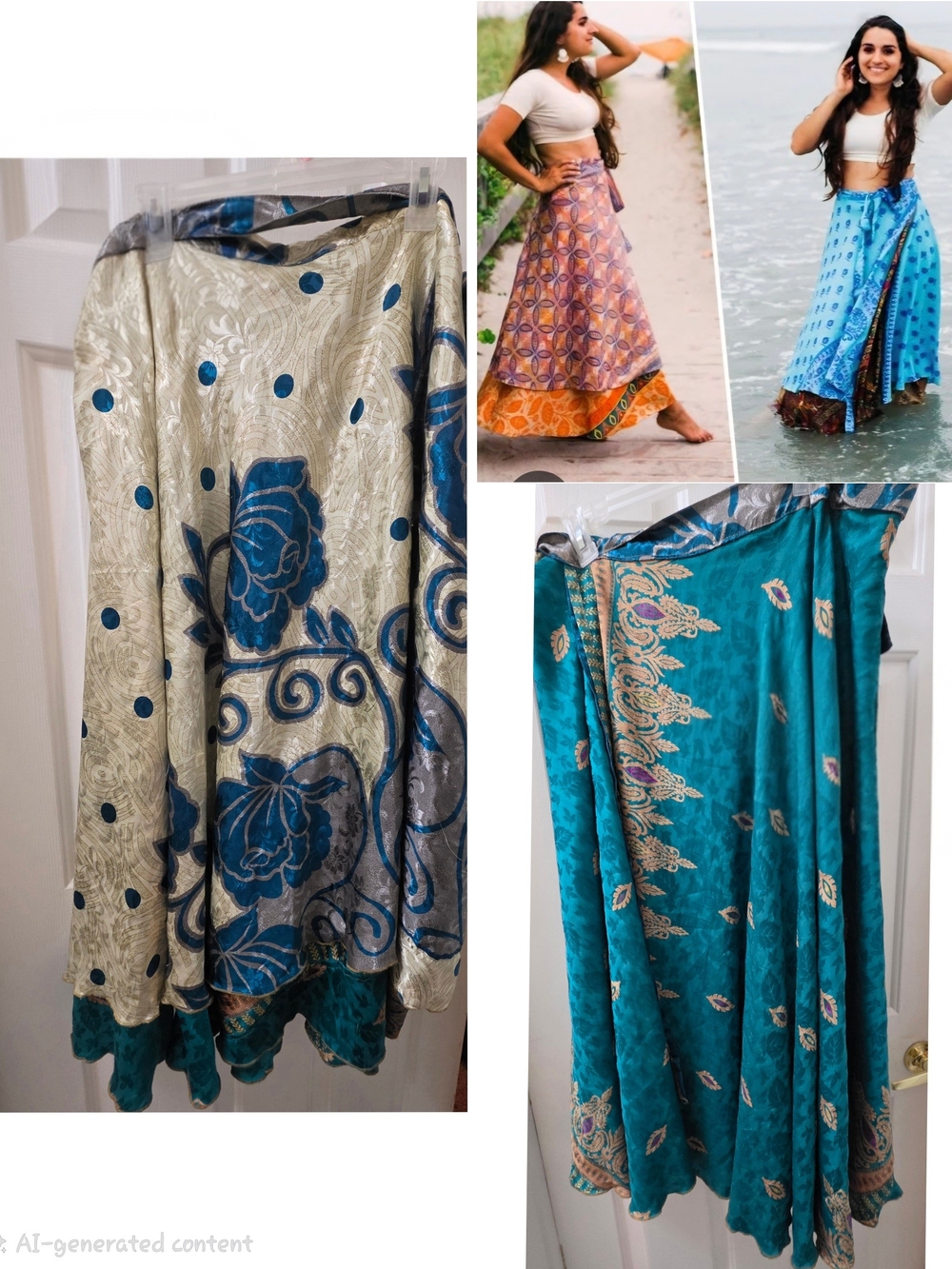 Bohemian Teal & Cream Wrap Maxi Skirt